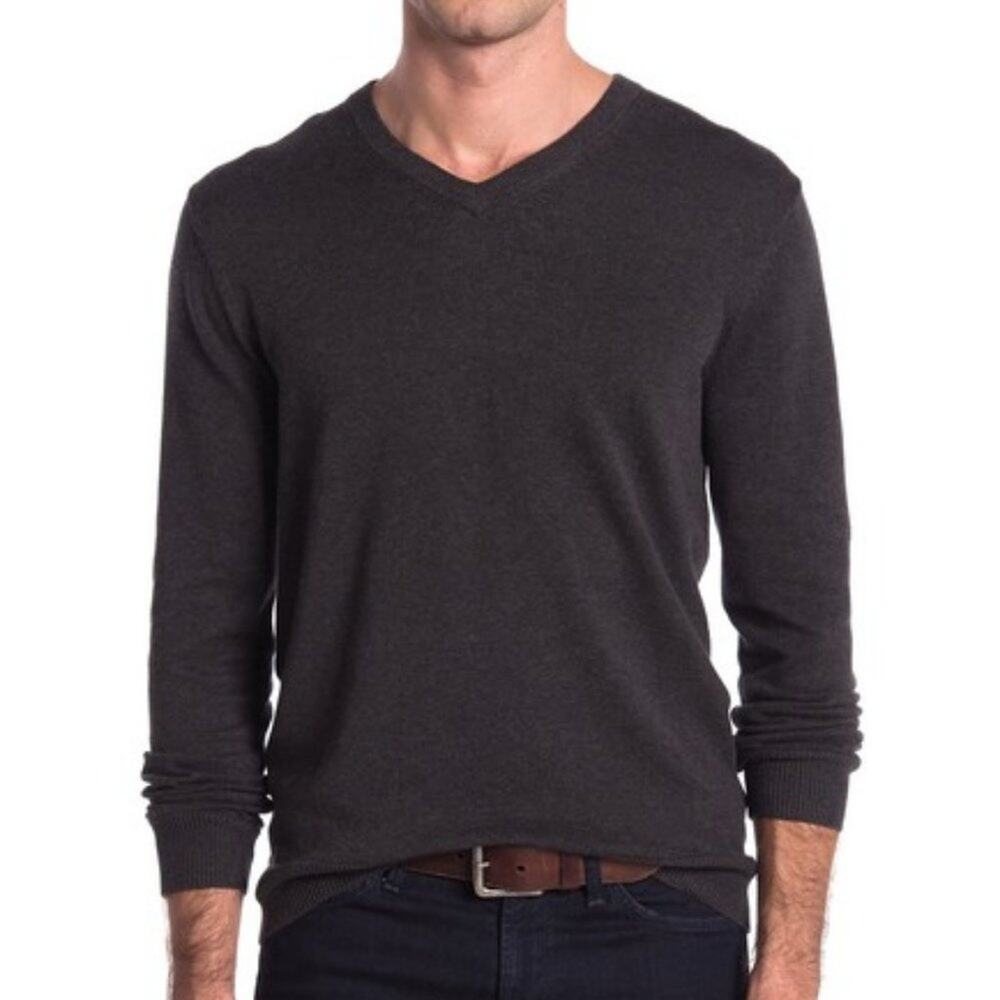 Joe Fresh XXL Pullover Sweater Long Sleeve V-Neck Rib Knit Heathered Charcoal